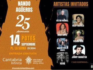 Super concierto de Nando Agüeros en Potes junto a Víctor Manuel, Pasión Vega, Hevia y Rosa López el 14 de septiembre