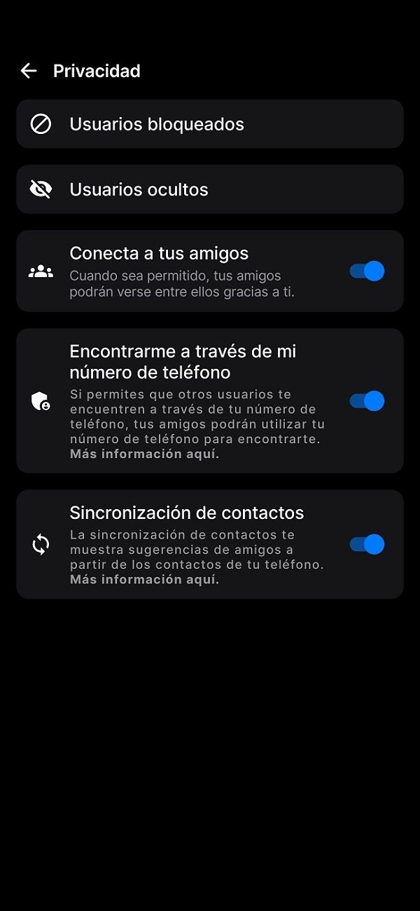 Captura ajuste privacidad
