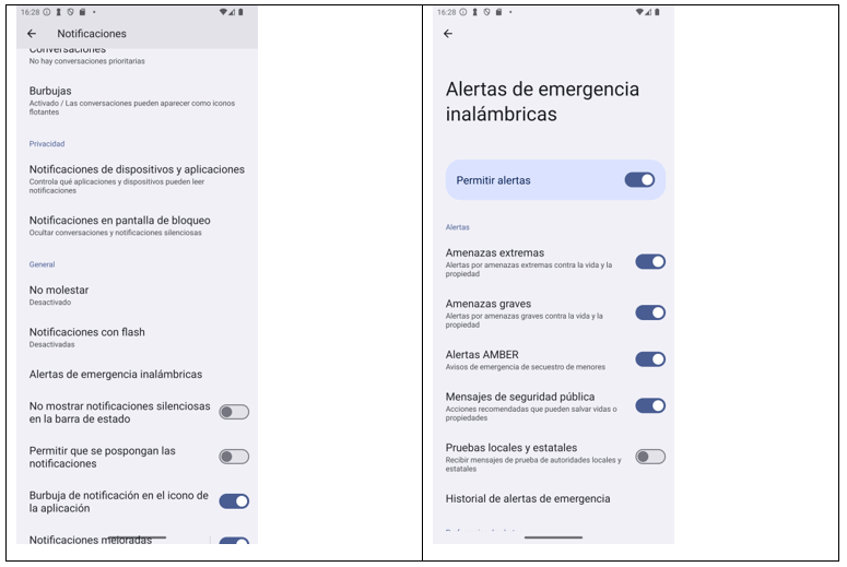 Captura pantalla configuración alertas